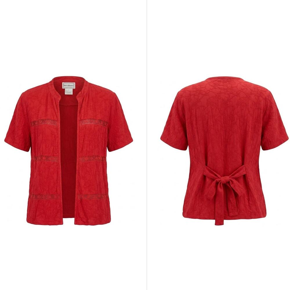 Vintage Karin Stevens Red Collared Lace Cardigan Top Women Size 10